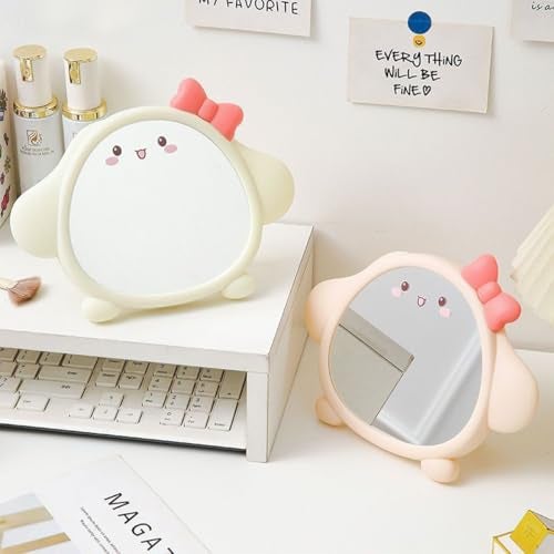 Spooky Cute Makeup Mirror Cartoon Puppy Mirror for Desk, Desktop Mirror with Stand for Girls, Kids, Hanging Vanity Makeup Mirror for Bedroom, Bathroom, Office, Dressing Room (B-White) - Image 3