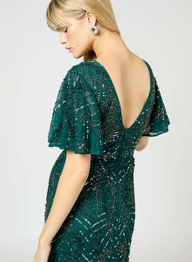 BEAUUT Sequin Flutter Sleeve Dress