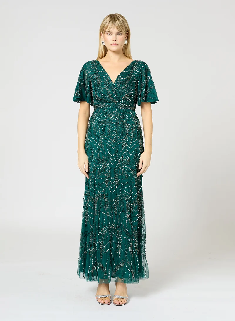 BEAUUT Sequin Flutter Sleeve Dress
