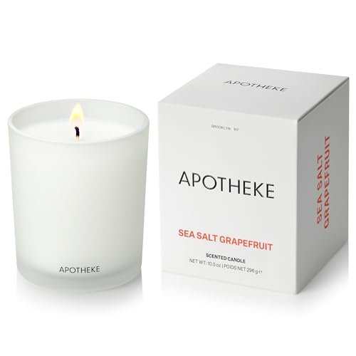 Apotheke Signature Scented Candles for Home, Sea Salt Grapefruit - 10.5 oz - Soy Wax, Non Toxic, Large Jar White - Luxury Candle Gifts for Women & Men - Pepper, Dew Drops, and Tarragon - Image 1