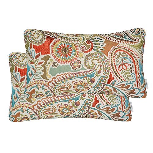 Mika Home Pack of 2 Oblong Rectangular Throw Pillow Cover Cushion Cases for Sofa Couch Chair Paisley Pattern 12x20 Inches Red Teal Cream Multicolor - Image 1