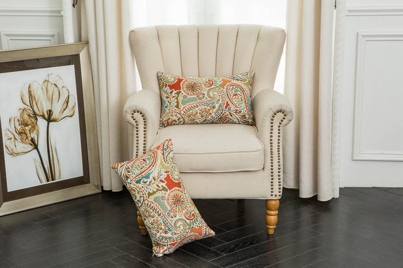 Mika Home Pack of 2 Oblong Rectangular Throw Pillow Cover Cushion Cases for Sofa Couch Chair Paisley Pattern 12x20 Inches Red Teal Cream Multicolor - Image 2