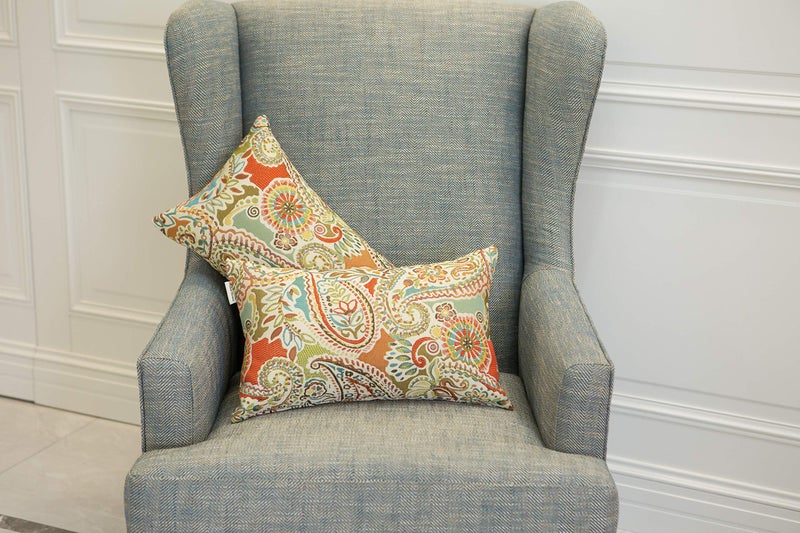 Mika Home Pack of 2 Oblong Rectangular Throw Pillow Cover Cushion Cases for Sofa Couch Chair Paisley Pattern 12x20 Inches Red Teal Cream Multicolor - Image 3