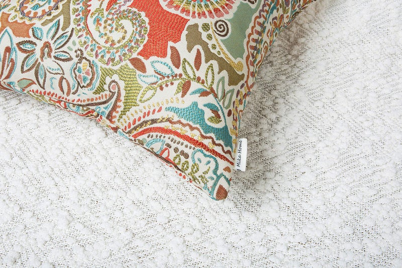 Mika Home Pack of 2 Oblong Rectangular Throw Pillow Cover Cushion Cases for Sofa Couch Chair Paisley Pattern 12x20 Inches Red Teal Cream Multicolor - Image 5