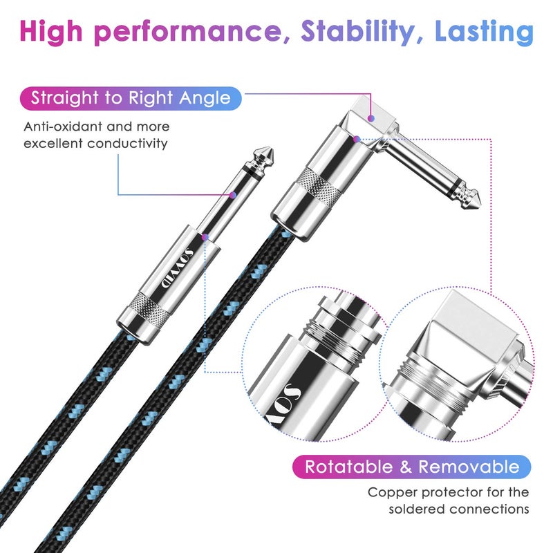 Sovvid Guitar Cable 10FT Instrument Cable Guitar Cord Electric Guitar Cable Guitar AMP Cord for Bass Guitar Keyboard 1/4 Inch Cable Right Angle Black Blue - Image 4