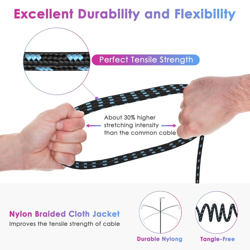 Sovvid Guitar Cable 10FT Instrument Cable Guitar Cord Electric Guitar Cable Guitar AMP Cord for Bass Guitar Keyboard 1/4 Inch Cable Right Angle Black Blue - Image 5