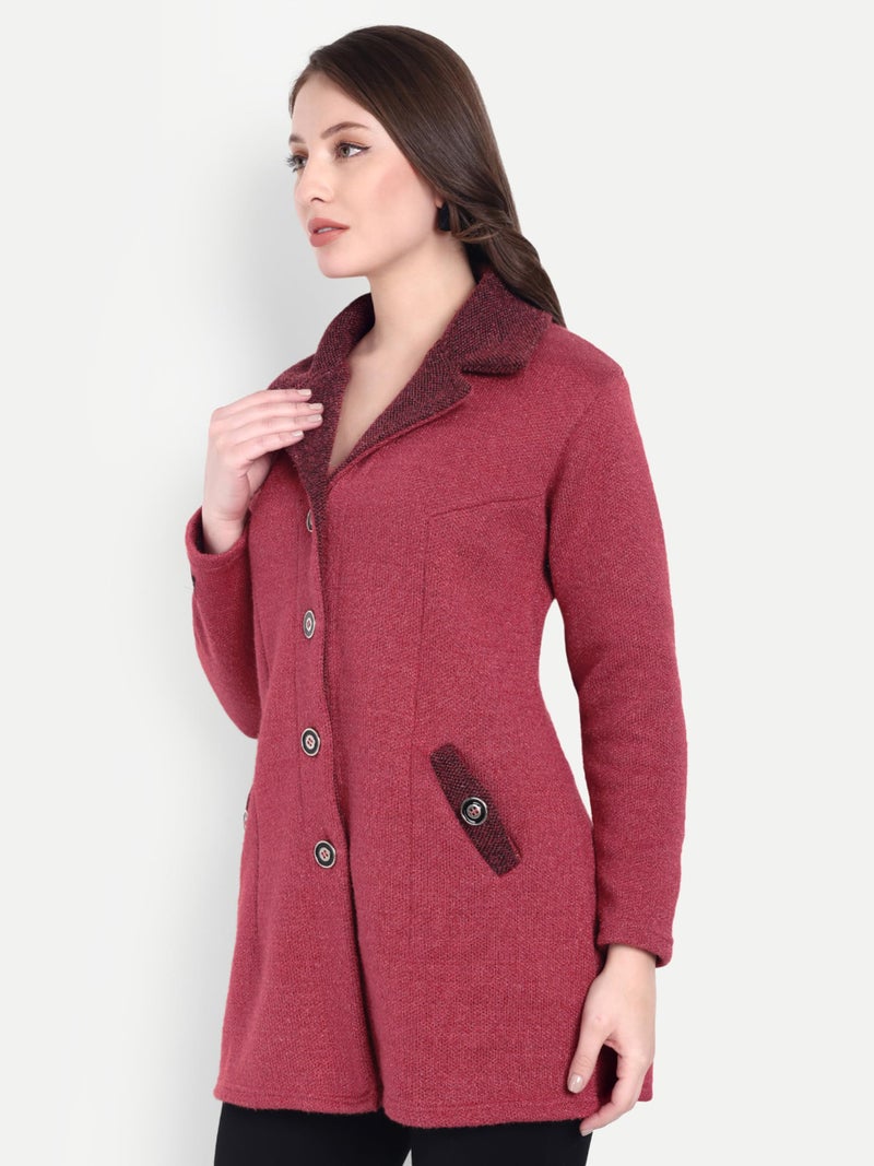 Matelco Womens Woollen Collared Coat Cardigan (IN, Alpha, L, Regular, Cherry Pink) - Image 3
