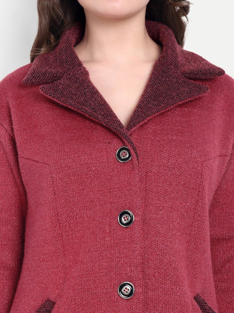 Matelco Womens Woollen Collared Coat Cardigan (IN, Alpha, L, Regular, Cherry Pink) - Image 4