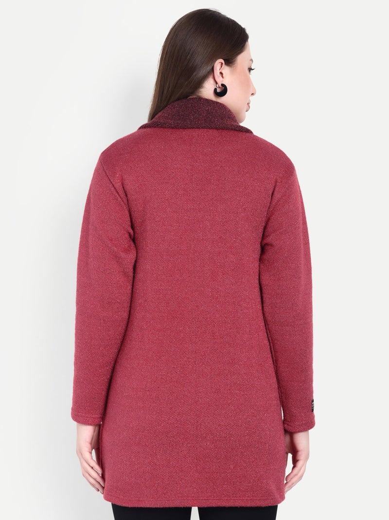 Matelco Womens Woollen Collared Coat Cardigan (IN, Alpha, L, Regular, Cherry Pink) - Image 2