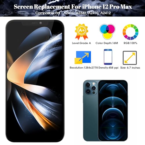 SRJTEK for iPhone 12 Pro Max Screen Replacement A2411 3D Touch LCD Screen Replacement A2342 LCD Display A2410 Touch Digitizer Assembly A2412 Repair Parts Kits - Image 3