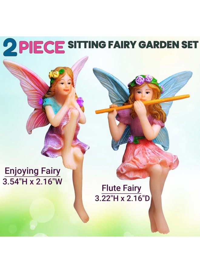 Mood Lab Fairy Garden - Miniature Fairies Figurines - Sitting Girls Set of 2 pcs - for Outdoor or House Decor Statue Kit - Image 3