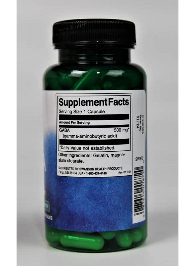 سوانسون Swanson GABA - مكمل الأحماض الأمينية لتعزيز الهدوء والاسترخاء لدعم النوم المريح - تركيبة عالية الفعالية لدعم مستويات التوتر الصحية - (100 كبسولة، 500 مجم لكل منها) عبوة من قطعتين - Image 4