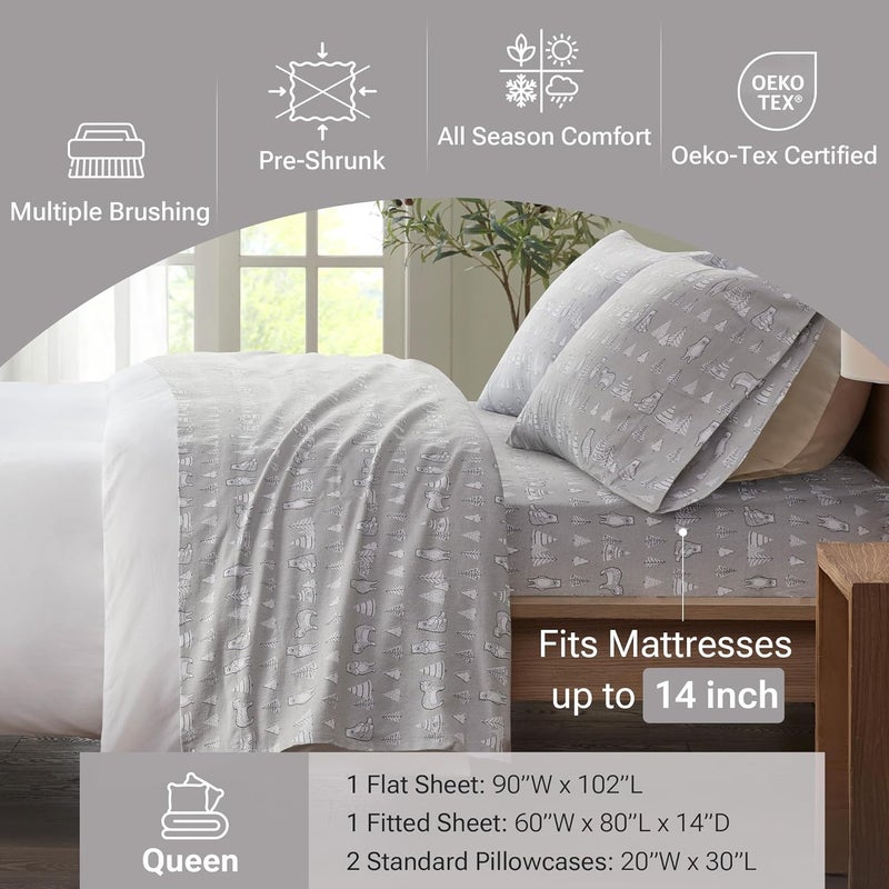 Sleep Philosophy True North by Sleep Philosophy Cozy Flannel Warm 100% Cotton Sheet - Novelty Print Animals Stars Cute Ultra Soft Cold Weather Bedding Set, Queen, Bear 4 Piece - Image 3