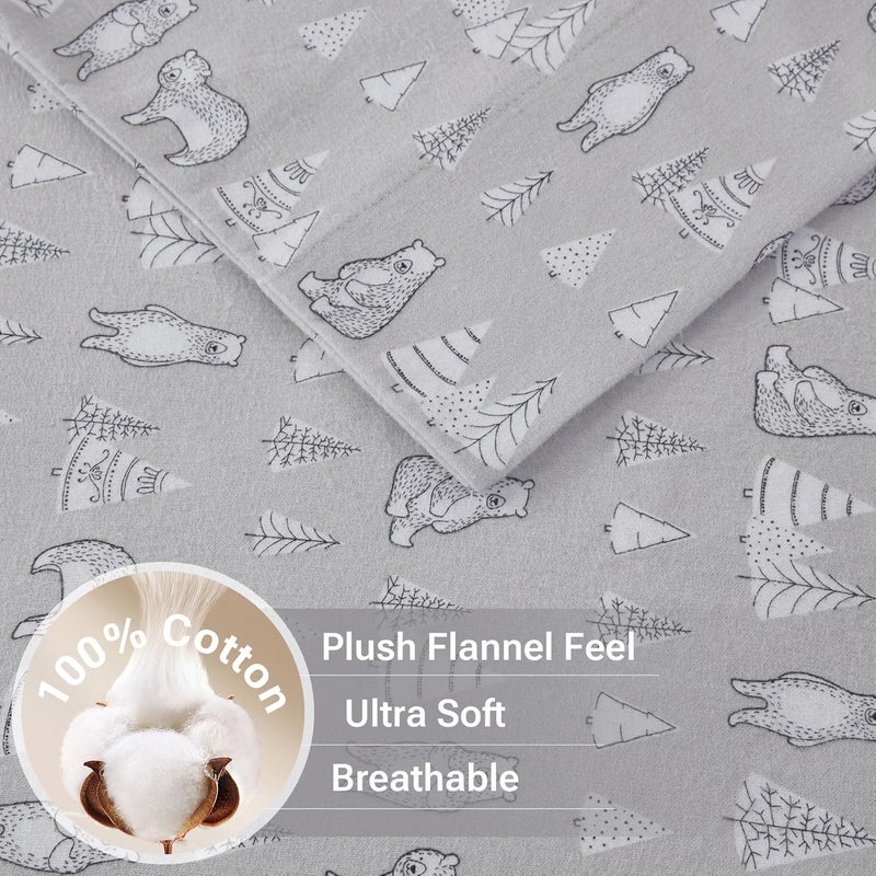Sleep Philosophy True North by Sleep Philosophy Cozy Flannel Warm 100% Cotton Sheet - Novelty Print Animals Stars Cute Ultra Soft Cold Weather Bedding Set, Queen, Bear 4 Piece - Image 2