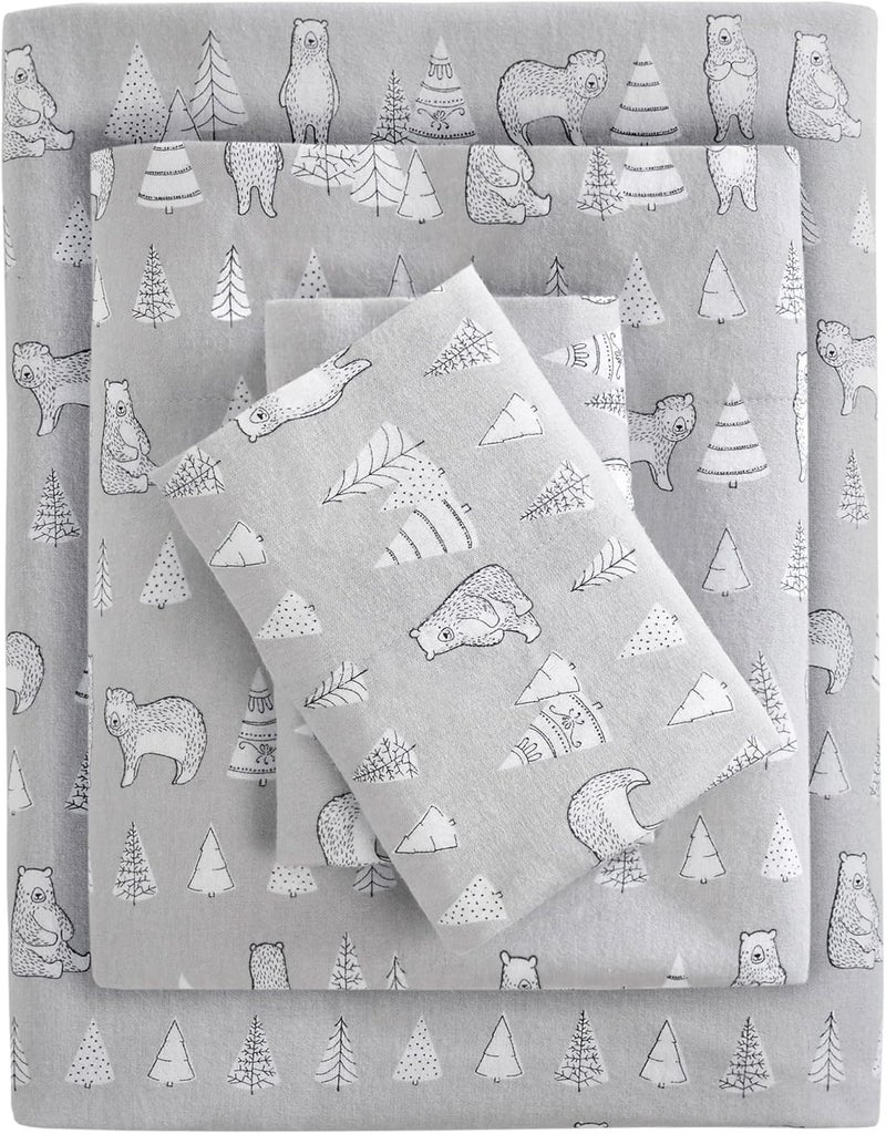 Sleep Philosophy True North by Sleep Philosophy Cozy Flannel Warm 100% Cotton Sheet - Novelty Print Animals Stars Cute Ultra Soft Cold Weather Bedding Set, Queen, Bear 4 Piece - Image 1