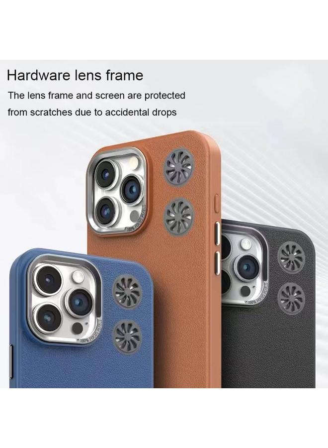 S-TOP Case For iPhone 16 Pro Max Leather Textured Fan Hollow Cooling MagSafe Magnetic Phone Case - Image 2