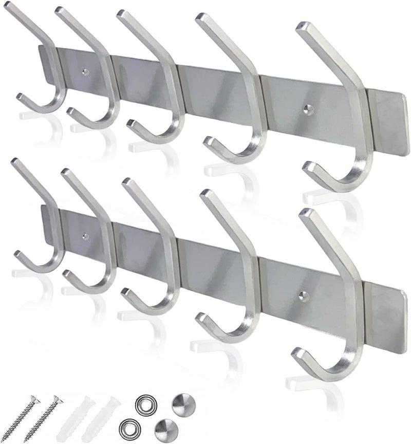 2 Pack Stainless Steel Coat Hook Rack Wall Mounted Heavy Duty Hanging Hooks - Image 1
