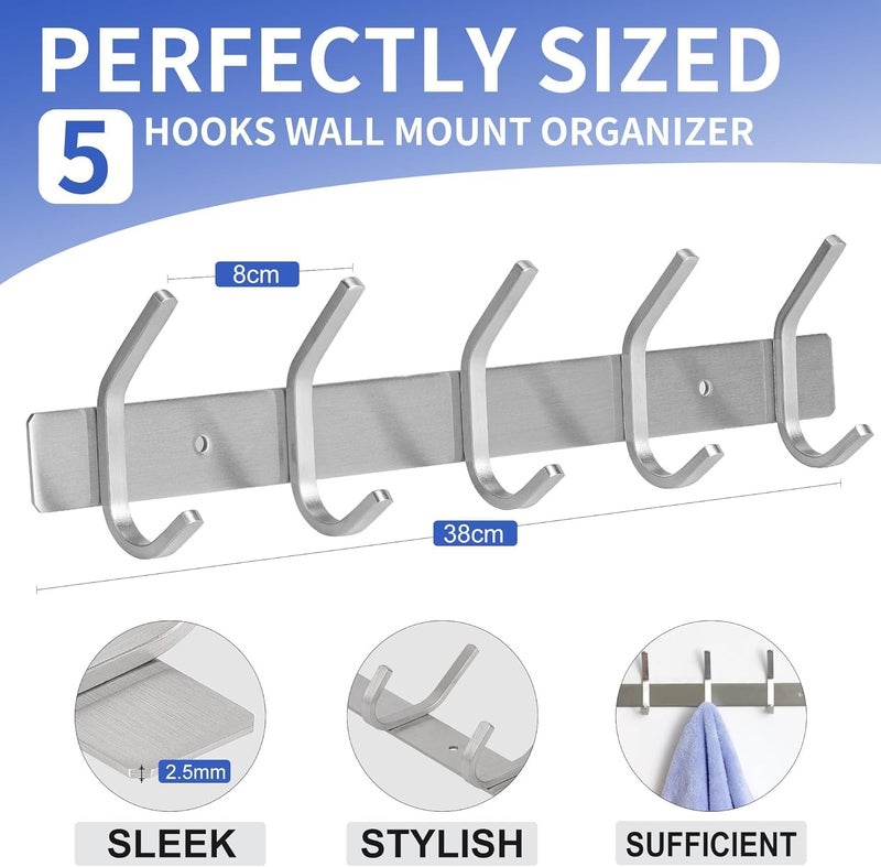 2 Pack Stainless Steel Coat Hook Rack Wall Mounted Heavy Duty Hanging Hooks - Image 4