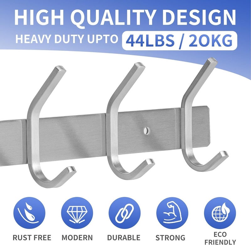 2 Pack Stainless Steel Coat Hook Rack Wall Mounted Heavy Duty Hanging Hooks - Image 2