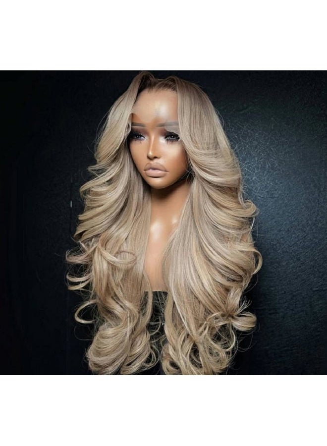 Ulaphence Ombre Light Ash Blonde Lace Front Wig Human Hair 210% Density Milk Tea Blonde Hair with Natural Growth Brown Roots 13x4 HD Body Wave Wig Pre Plucked Multi-Color Wigs for Any Occasion 26 Inch - Image 2