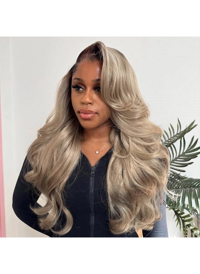 Ulaphence Ombre Light Ash Blonde Lace Front Wig Human Hair 210% Density Milk Tea Blonde Hair with Natural Growth Brown Roots 13x4 HD Body Wave Wig Pre Plucked Multi-Color Wigs for Any Occasion 26 Inch - Image 3