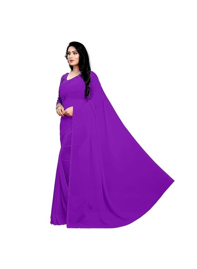 Sidhidata ساري جورجيت نسائي من سيديداتا مع قطعة بلوزة غير مخيطة - Image 4
