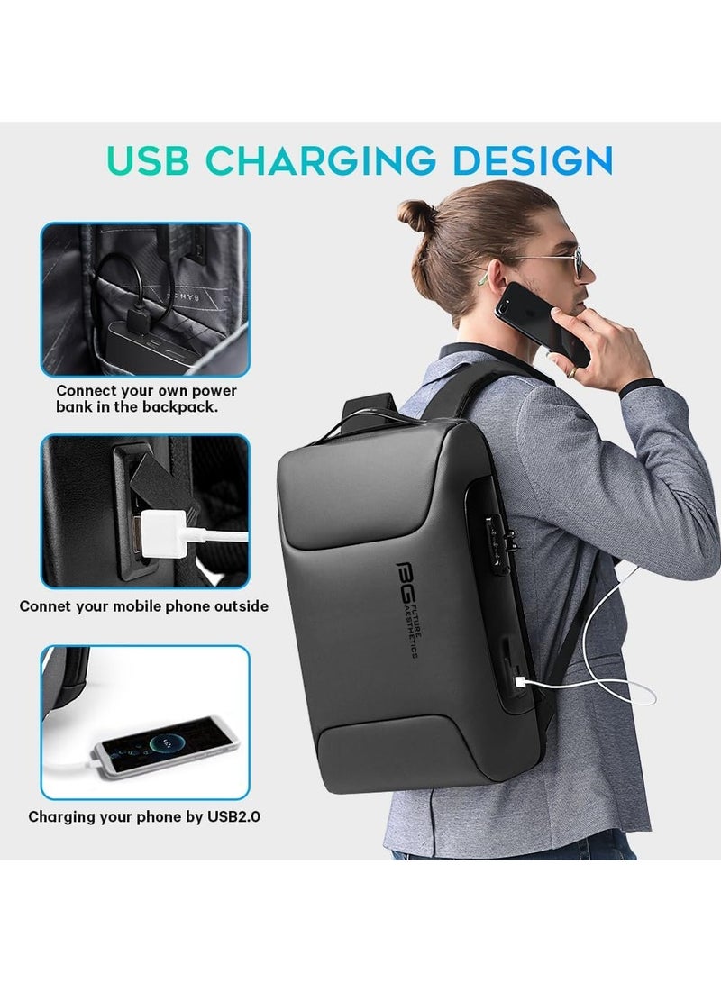 BANGE Anti Theft Backpack with USB charging Port,Lightweight Business Backpack for Men and Women   Grey(one Pocket) - Image 4