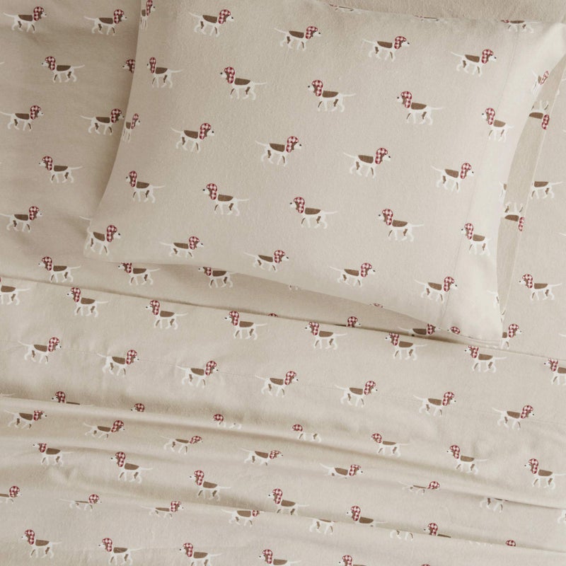 Woolrich John Rich & Bros. Woolrich Cotton Sheet Set Cottage Charms Print, 100% Cotton Flannel Sheets Warm & Fuzzy Bedding Set Twin Size Sheets, Fitted Pocket Fits Up to 12" Mattress, Twin Tan Dog, 3 Piece - Image 5