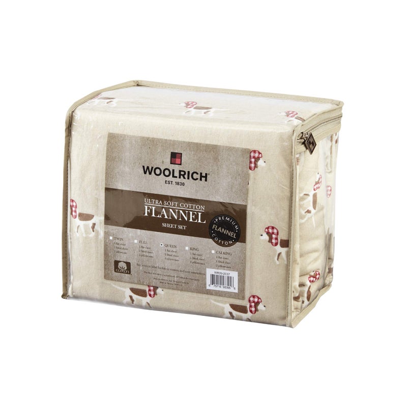 Woolrich John Rich & Bros. Woolrich Cotton Sheet Set Cottage Charms Print, 100% Cotton Flannel Sheets Warm & Fuzzy Bedding Set Twin Size Sheets, Fitted Pocket Fits Up to 12" Mattress, Twin Tan Dog, 3 Piece - Image 4