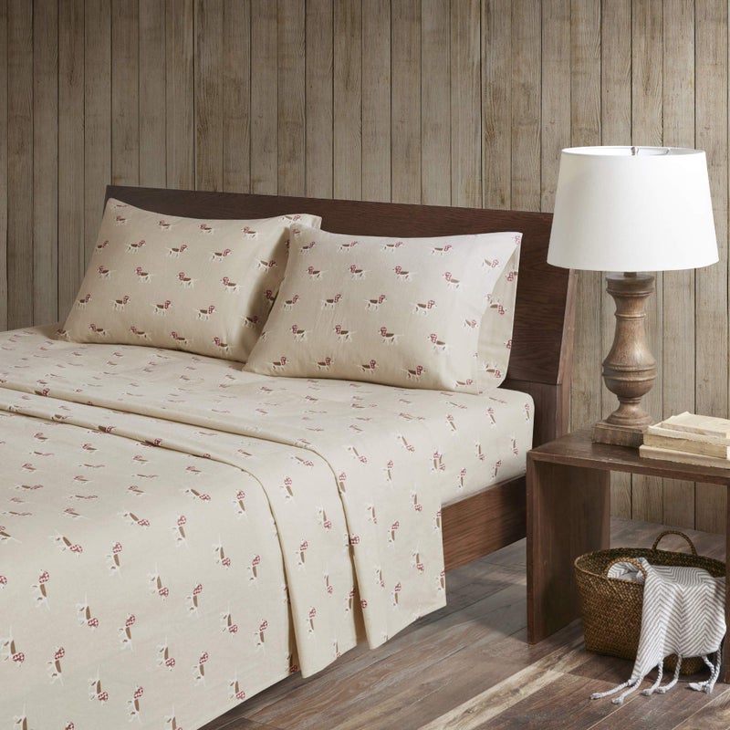 Woolrich John Rich & Bros. Woolrich Cotton Sheet Set Cottage Charms Print, 100% Cotton Flannel Sheets Warm & Fuzzy Bedding Set Twin Size Sheets, Fitted Pocket Fits Up to 12" Mattress, Twin Tan Dog, 3 Piece - Image 2