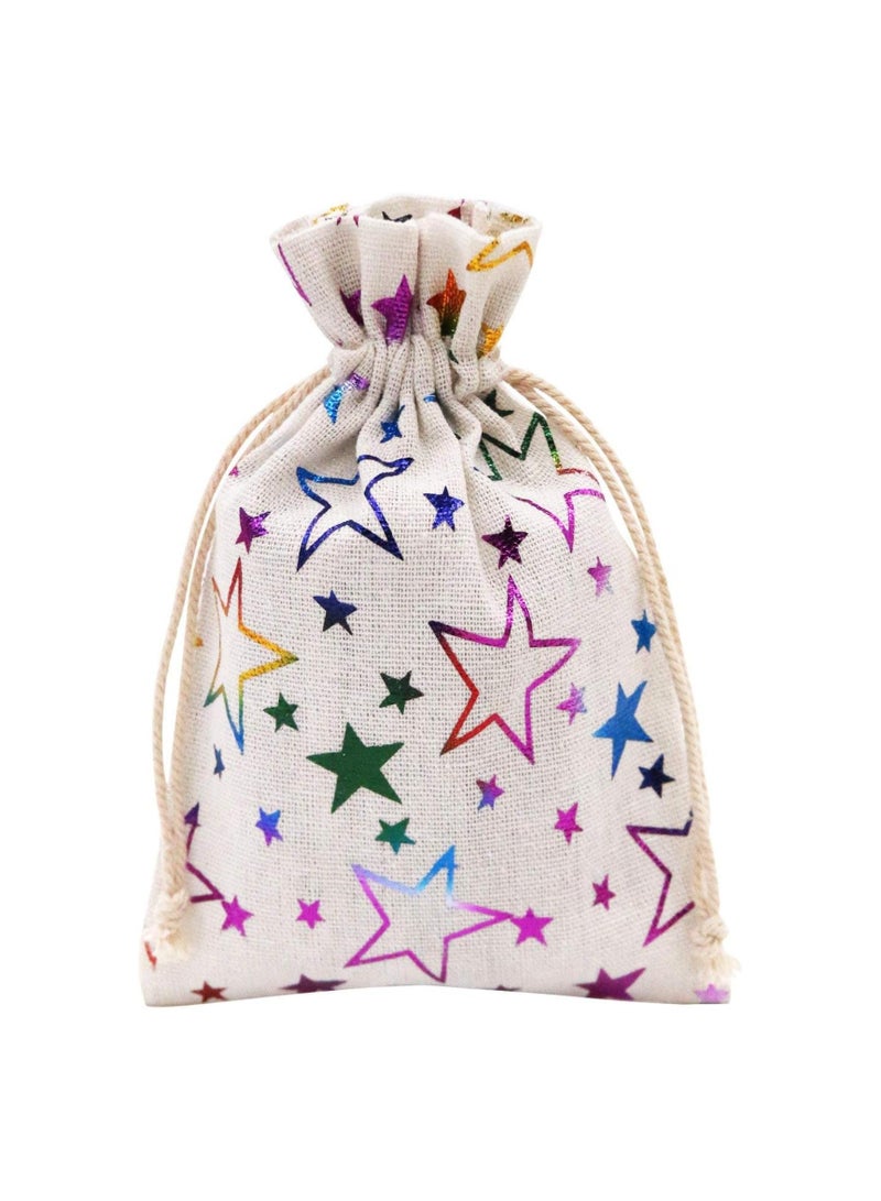 20PCS 13 x 18CM Colorful Star Print Linen Burlap Bags, Lightweight Drawstring Gift Pouches, Breathable Jute Sacks for Jewelry, Weddings, Parties, Birthdays, and DIY Crafts.  - Image 1