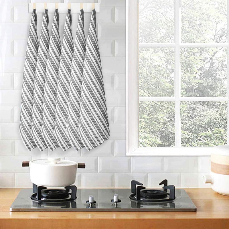 Goroly Home 6 Pack 100 Cotton Farmhouse Vintage Dish Towels Tea Towels Highly Absorbent Quick Dry Professional Grade with Hanging Loop  Stripes  18x28 Inch  Charcoal - Image 2