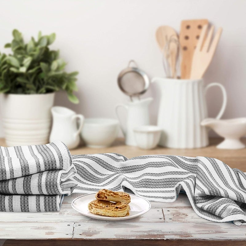 Goroly Home 6 Pack 100 Cotton Farmhouse Vintage Dish Towels Tea Towels Highly Absorbent Quick Dry Professional Grade with Hanging Loop  Stripes  18x28 Inch  Charcoal - Image 3