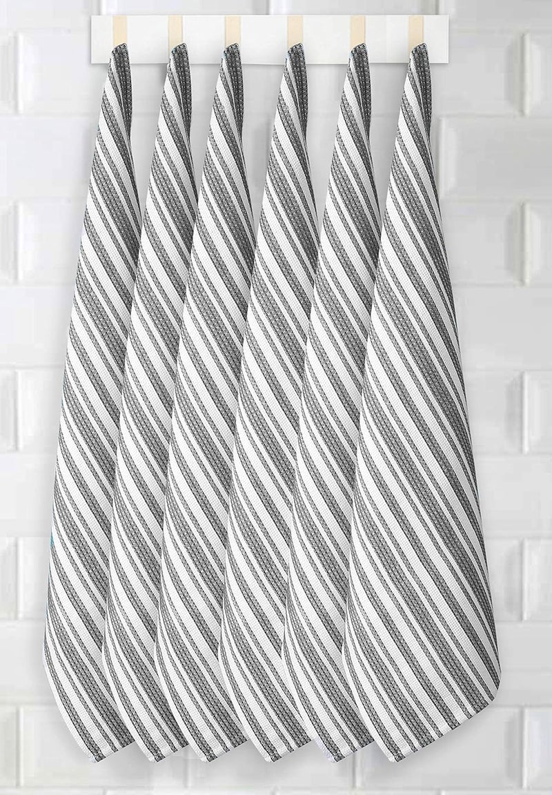 Goroly Home 6 Pack 100 Cotton Farmhouse Vintage Dish Towels Tea Towels Highly Absorbent Quick Dry Professional Grade with Hanging Loop  Stripes  18x28 Inch  Charcoal - Image 4