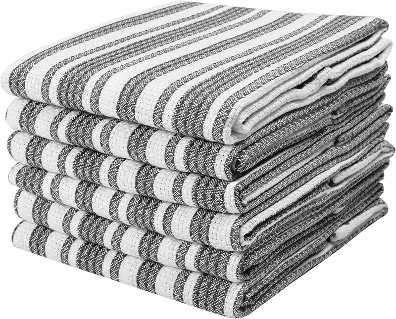 Goroly Home 6 Pack 100 Cotton Farmhouse Vintage Dish Towels Tea Towels Highly Absorbent Quick Dry Professional Grade with Hanging Loop  Stripes  18x28 Inch  Charcoal - Image 1