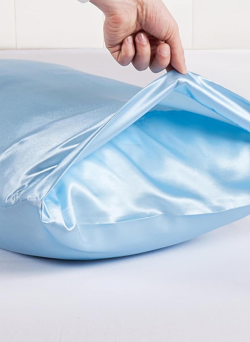 Bukela Set of 2 Standard Size Satin Pillowcases, Light Blue Pillowcase for Hair and Skin, Soft Breathable Silky Pillow Cases for Sleeping Bed Pillow Cover with Envelope Closure, 20x26 Inches  - Image 2
