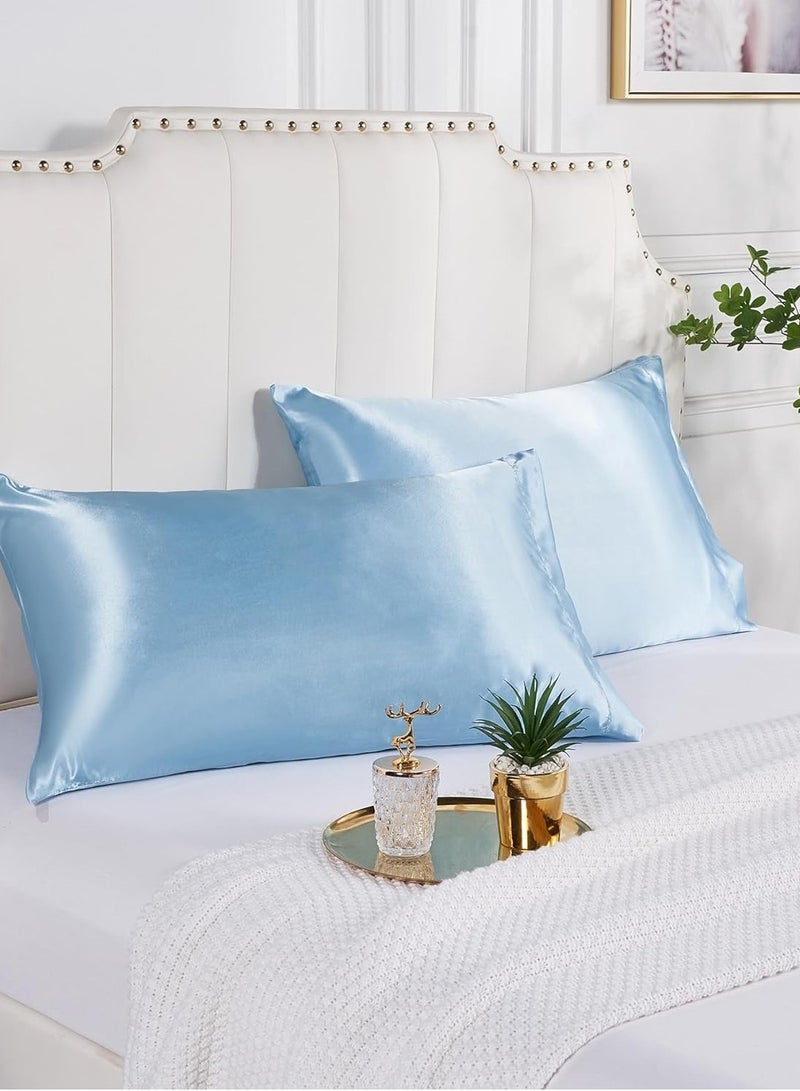 Bukela Set of 2 Standard Size Satin Pillowcases, Light Blue Pillowcase for Hair and Skin, Soft Breathable Silky Pillow Cases for Sleeping Bed Pillow Cover with Envelope Closure, 20x26 Inches  - Image 3