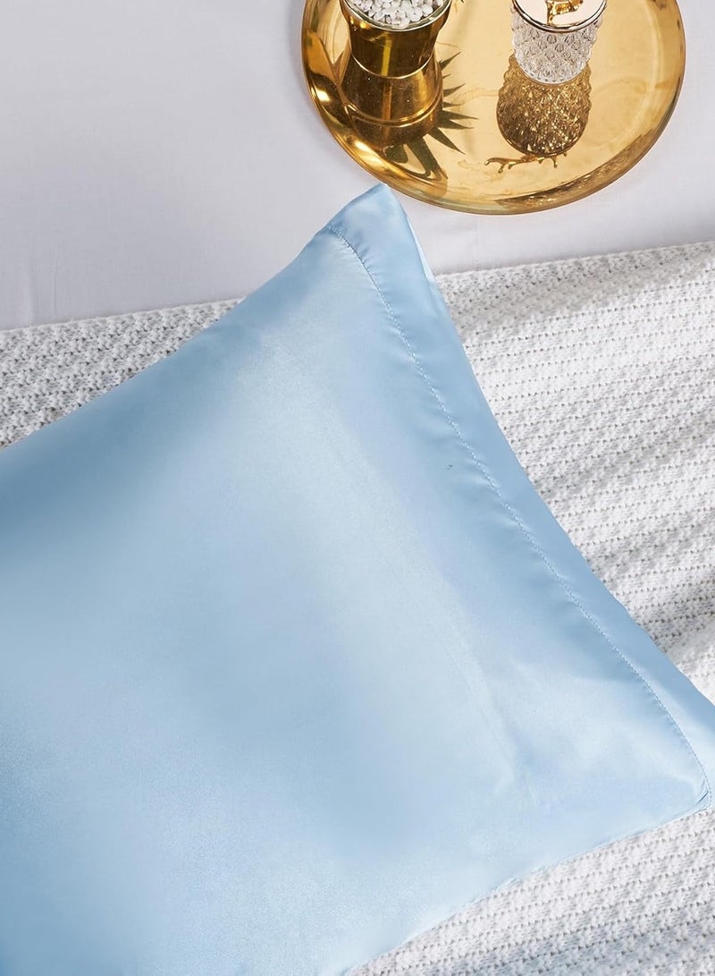 Bukela Set of 2 Standard Size Satin Pillowcases, Light Blue Pillowcase for Hair and Skin, Soft Breathable Silky Pillow Cases for Sleeping Bed Pillow Cover with Envelope Closure, 20x26 Inches  - Image 4