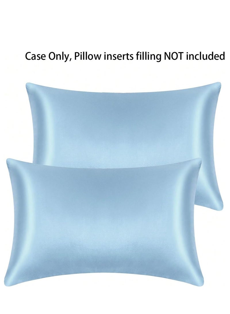 Bukela Set of 2 Standard Size Satin Pillowcases, Light Blue Pillowcase for Hair and Skin, Soft Breathable Silky Pillow Cases for Sleeping Bed Pillow Cover with Envelope Closure, 20x26 Inches  - Image 5