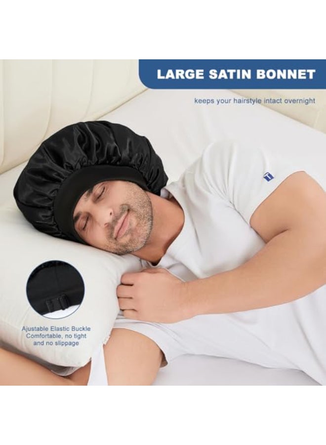 Selalu Bonnet for Men Double Layer Hair Bonnet for Sleeping Adjustable Sleep Bonnet with Elastic Band Silk Satin Bonnets for Curly Hair Braids1PcsBlack - Image 3