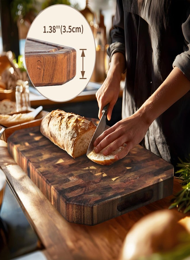 Utoplike Acacia Cutting Board, End Grain Reversible Butcher Block 17" x 12" with Juice Groove and Handles, Wood Chopping Board for Meat, Vegetables, and Cheese, Thick 1.4" - Image 4