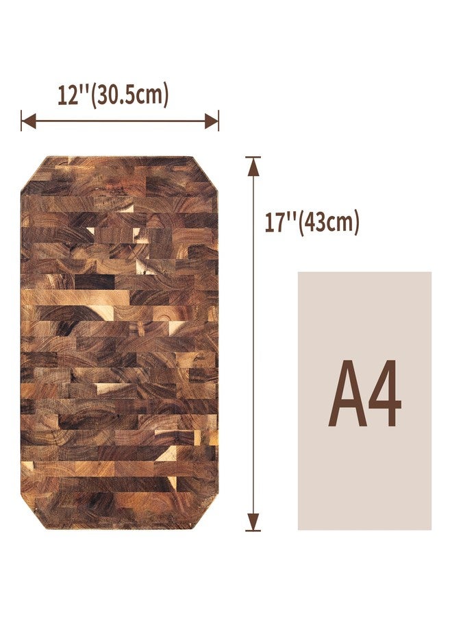 Utoplike Acacia Cutting Board, End Grain Reversible Butcher Block 17" x 12" with Juice Groove and Handles, Wood Chopping Board for Meat, Vegetables, and Cheese, Thick 1.4" - Image 3