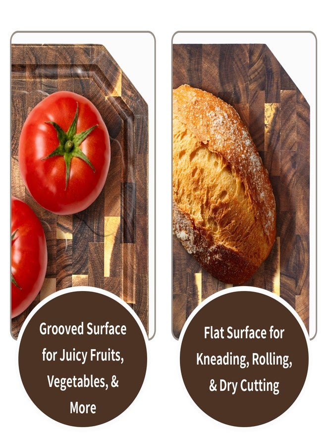 Utoplike Acacia Cutting Board, End Grain Reversible Butcher Block 17" x 12" with Juice Groove and Handles, Wood Chopping Board for Meat, Vegetables, and Cheese, Thick 1.4" - Image 2