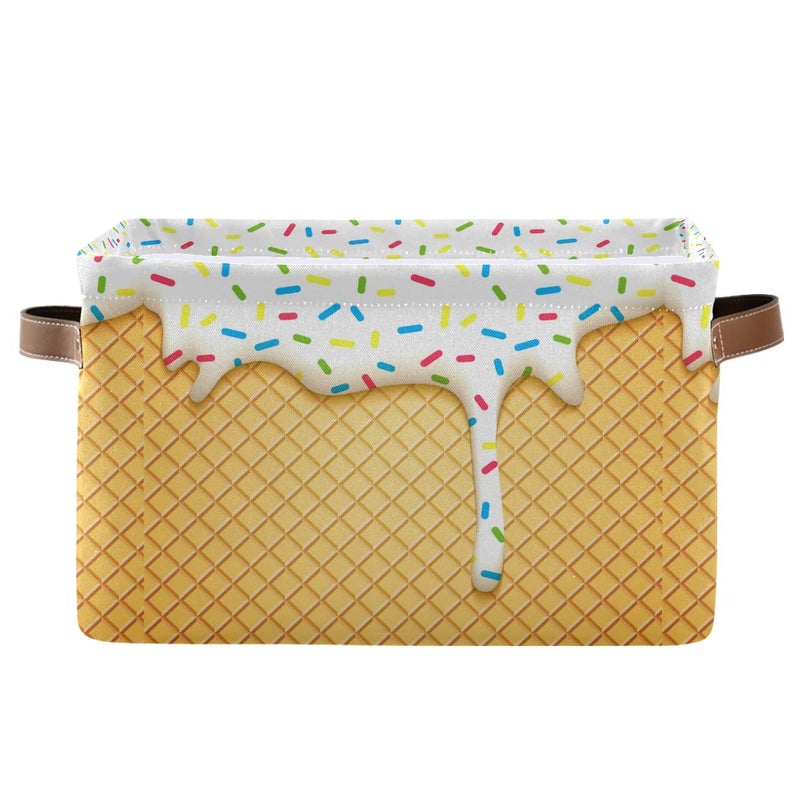 KEEPREAL Ice Cream Cone Storage Bin - Large Canvas Basket - 15x11x9.5inch