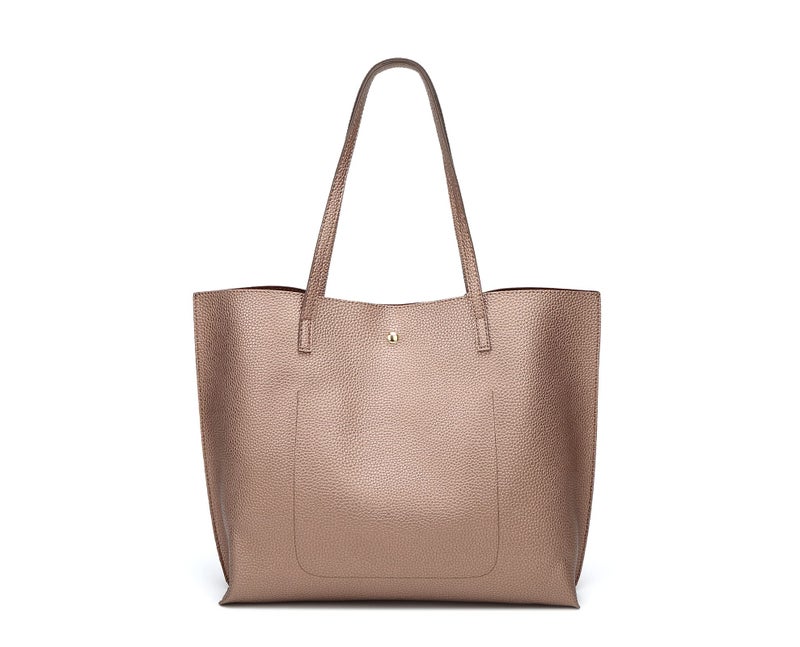 Dreubea Women's Soft Faux Leather Tote Shoulder Bag from, Big Capacity Tassel Handbag Bronze - Image 3