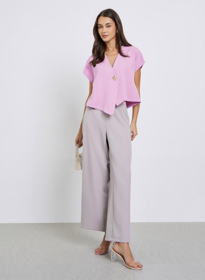 ستايلي بلوزة سادة بأكمام قصيرة - Image 2