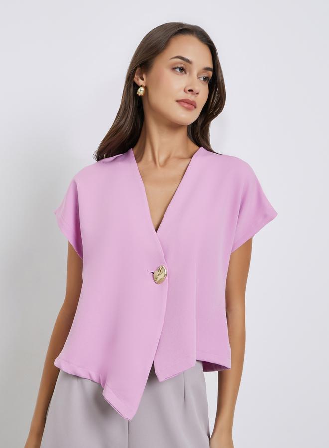 ستايلي بلوزة سادة بأكمام قصيرة - Image 3