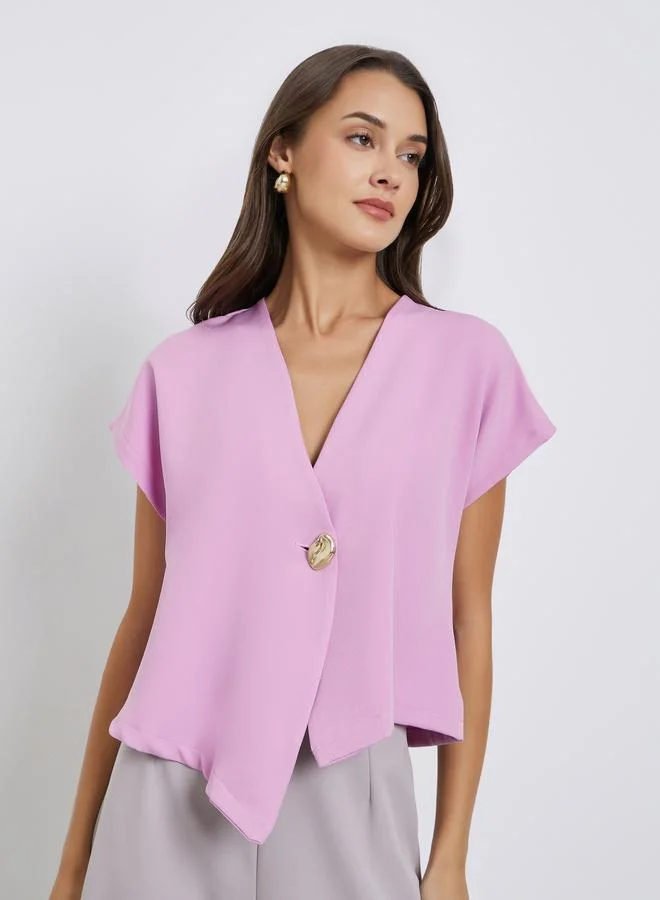 ستايلي بلوزة سادة بأكمام قصيرة