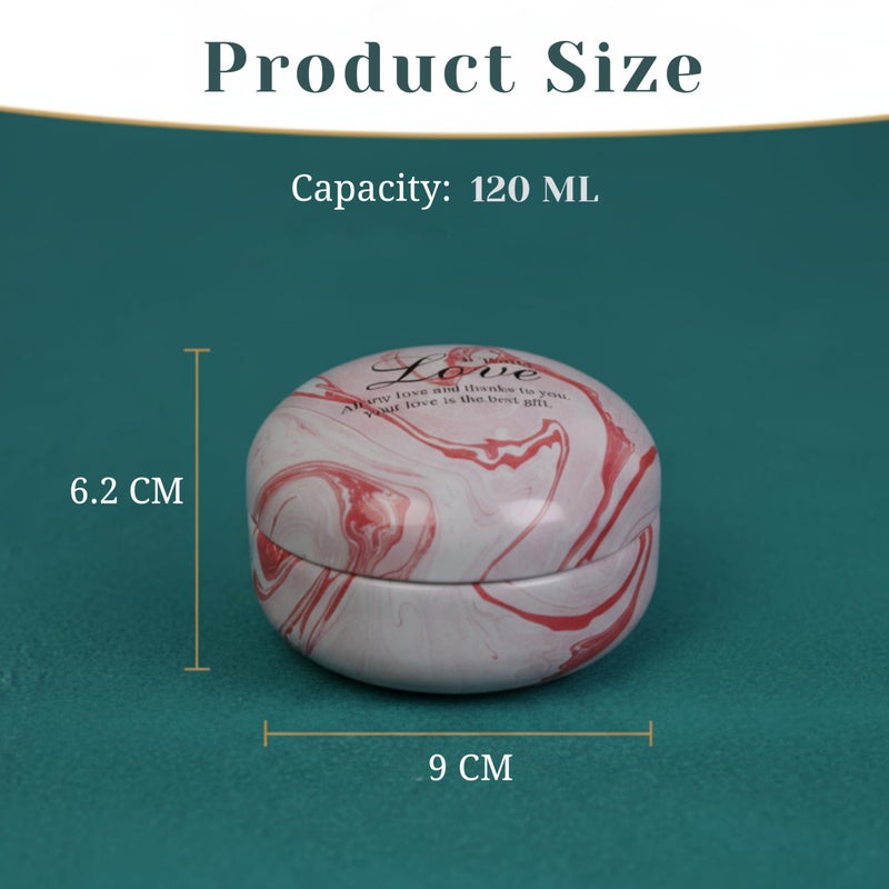 Set of 6 Decorative Round Tin Containers with Lids – Marbled Red & White Design, Small Metal Storage Boxes for Candles, Jewelry, Gifts & Crafts - Image 2