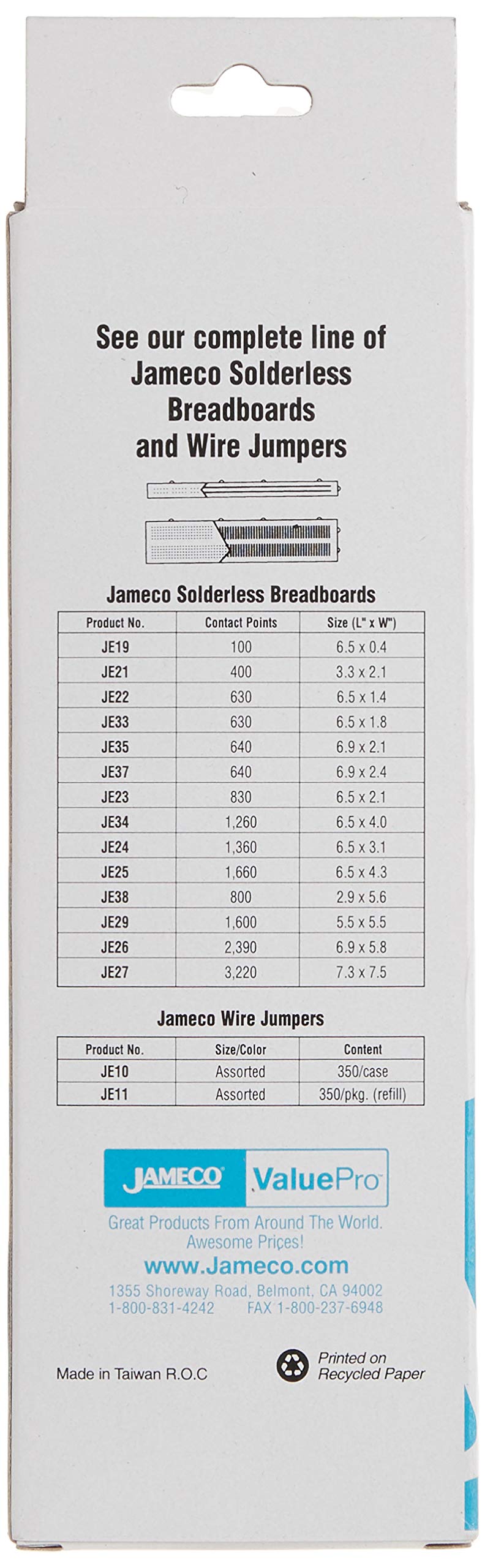 JAMECO VALUEPRO لوحة تجريبية بدون لحام Jameco Valuepro 830-Point، 6.5" × 2.125"، تباعد 0.1"، مثالية للنمذجة ومشاريع الفصول الدراسية - WBU-202-R - Image 3